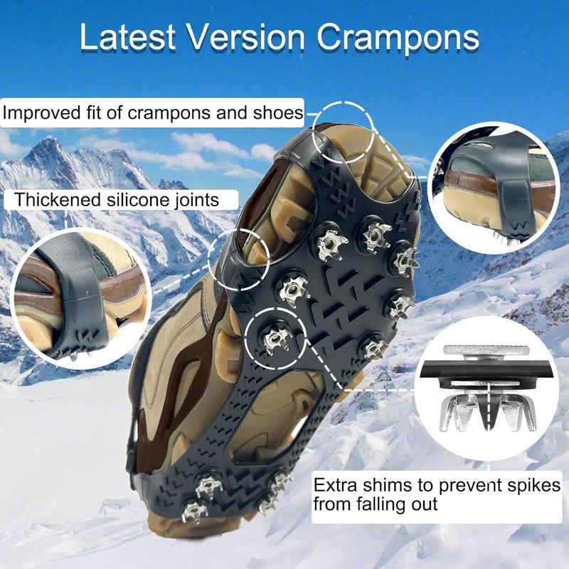 KTLECL Ice Cleats for Shoes and Boots,Silicone Crampons,11 Stainless Shoe Spikes for Snow and ice,Heavy Duty Traction for Hiking,Climbing &Mountaineering,Ice Fishing (Ultra-Cold -45°C, Easy On/Off，Unisex) - Image 3